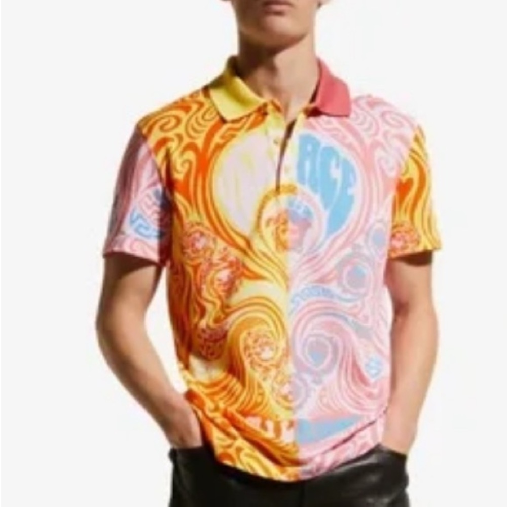 Versace Medusa Music and Greca Print Polo Men Multicolor Size L Made Italy - Picture 2 of 16